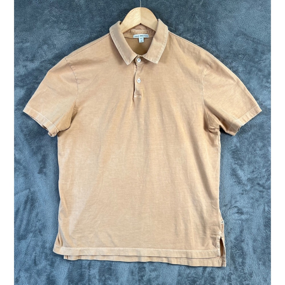 James Perse Standard Polo Shirt Mens Medium Beige Supima Cotton Pigment Dye USA